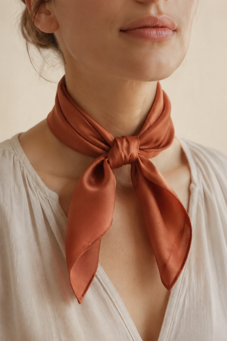 The Parisian neck-knot — a silk square styled as described